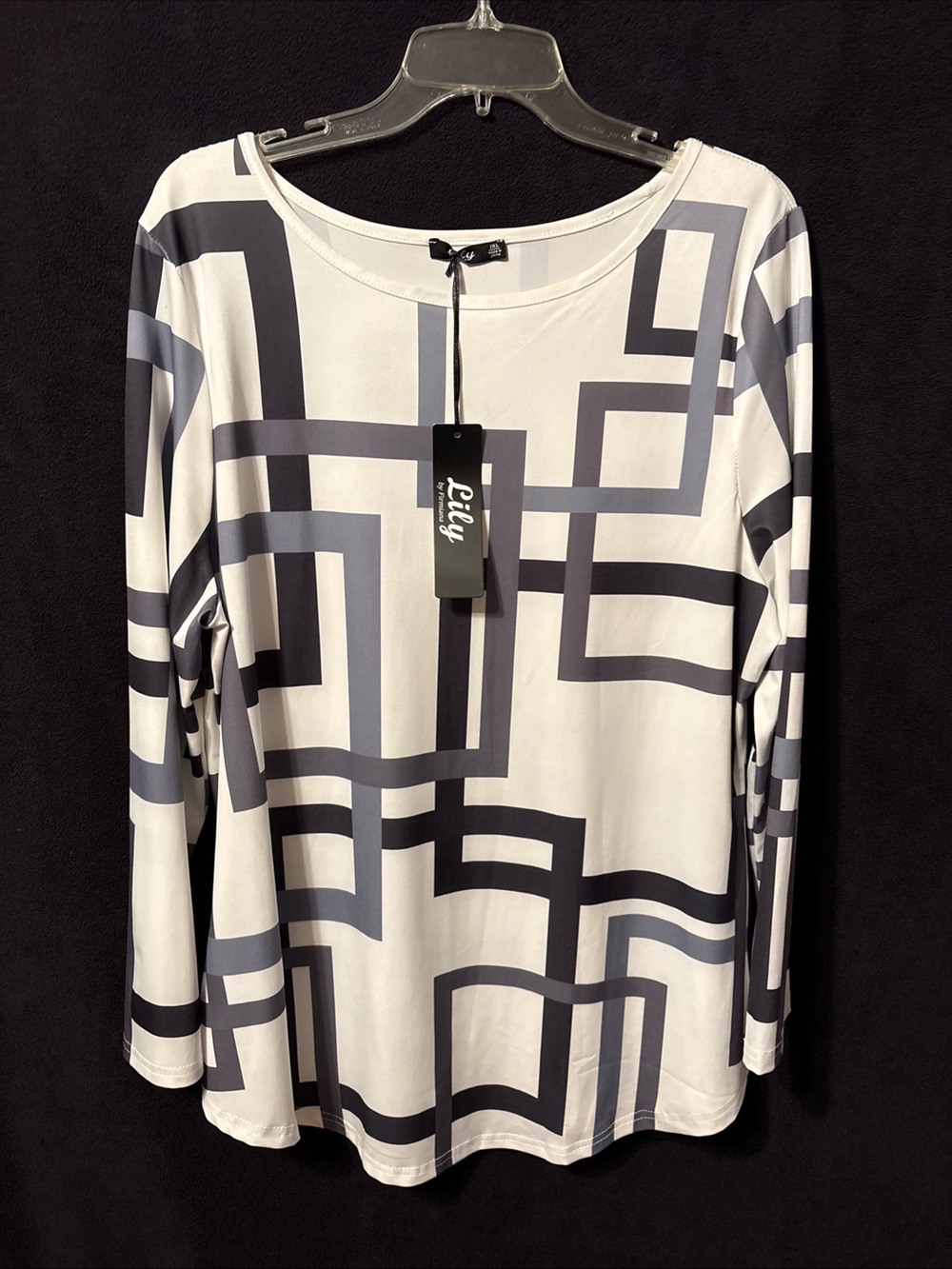 NWT Lily White Long Sleeve Tee with Gray Geometric Blocks
